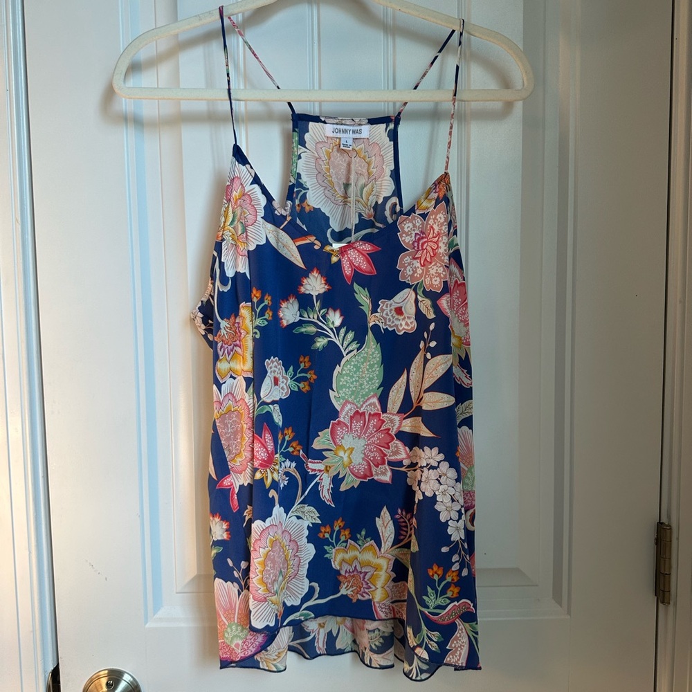 Johnny Was Elegant Blue Flowery Top